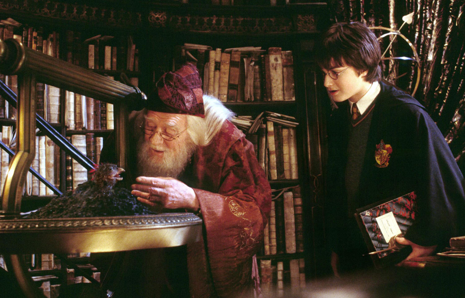 Dumbledore, Harry and Fawkes