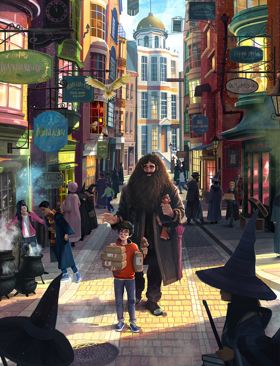Hagrid and Harry in Diagon Alley