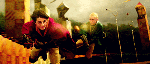 Harry and Draco fight to find the Snitch
