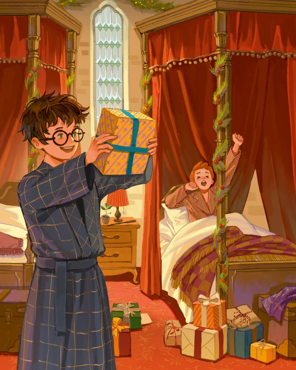 Harry and Ron open presents (Christmas at Hogwarts)
