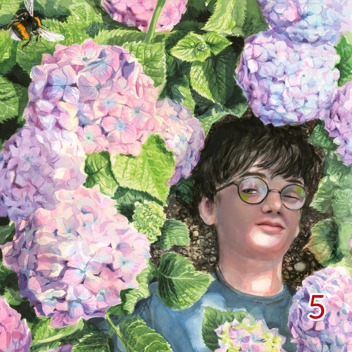 Harry Potter in the hydrangea bushes