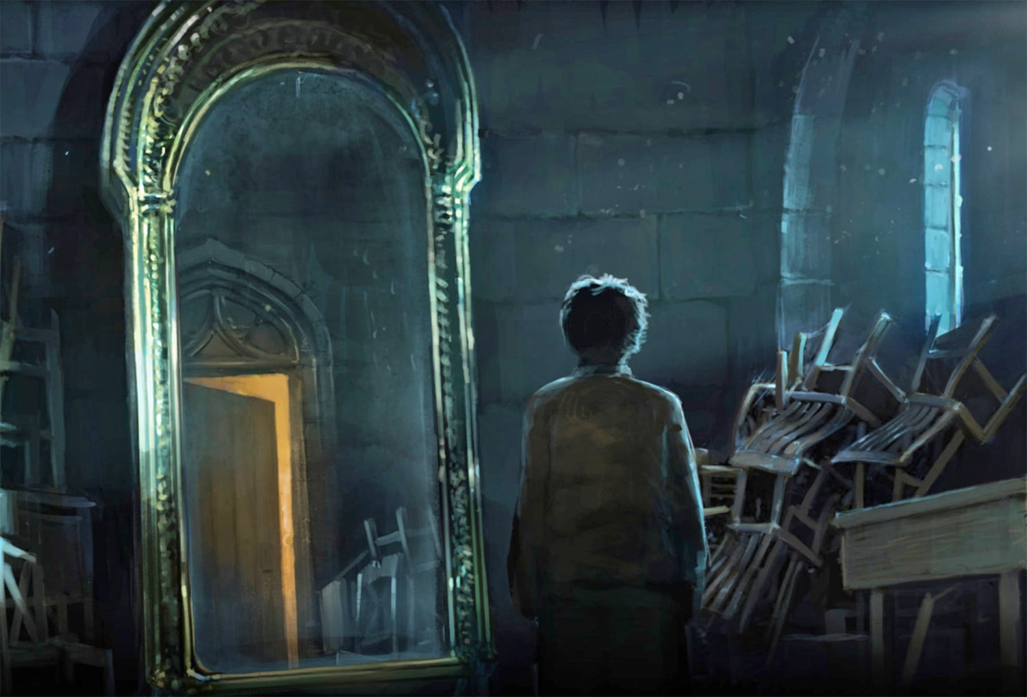Harry looks in the Mirror of Erised