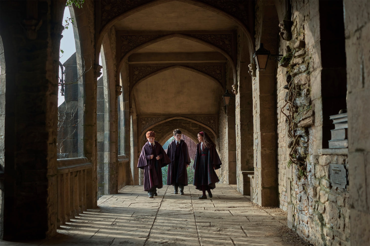 Harry, Ron and Hermione in the corridor