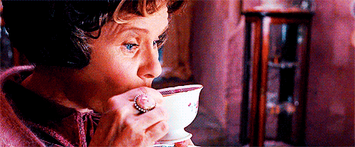 Professor Umbridge sips tea