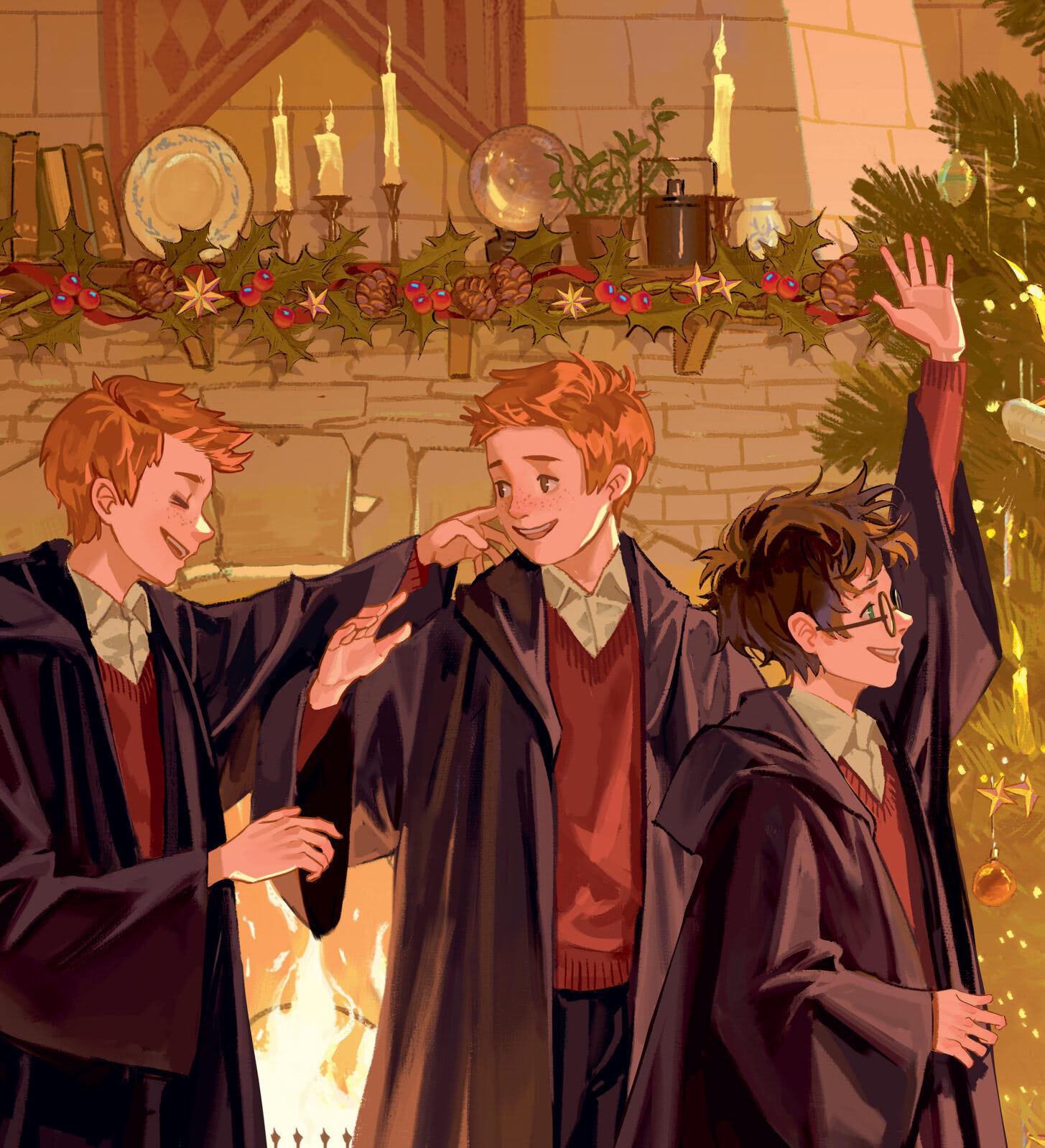Weasley twins and Harry (Christmas at Hogwarts)